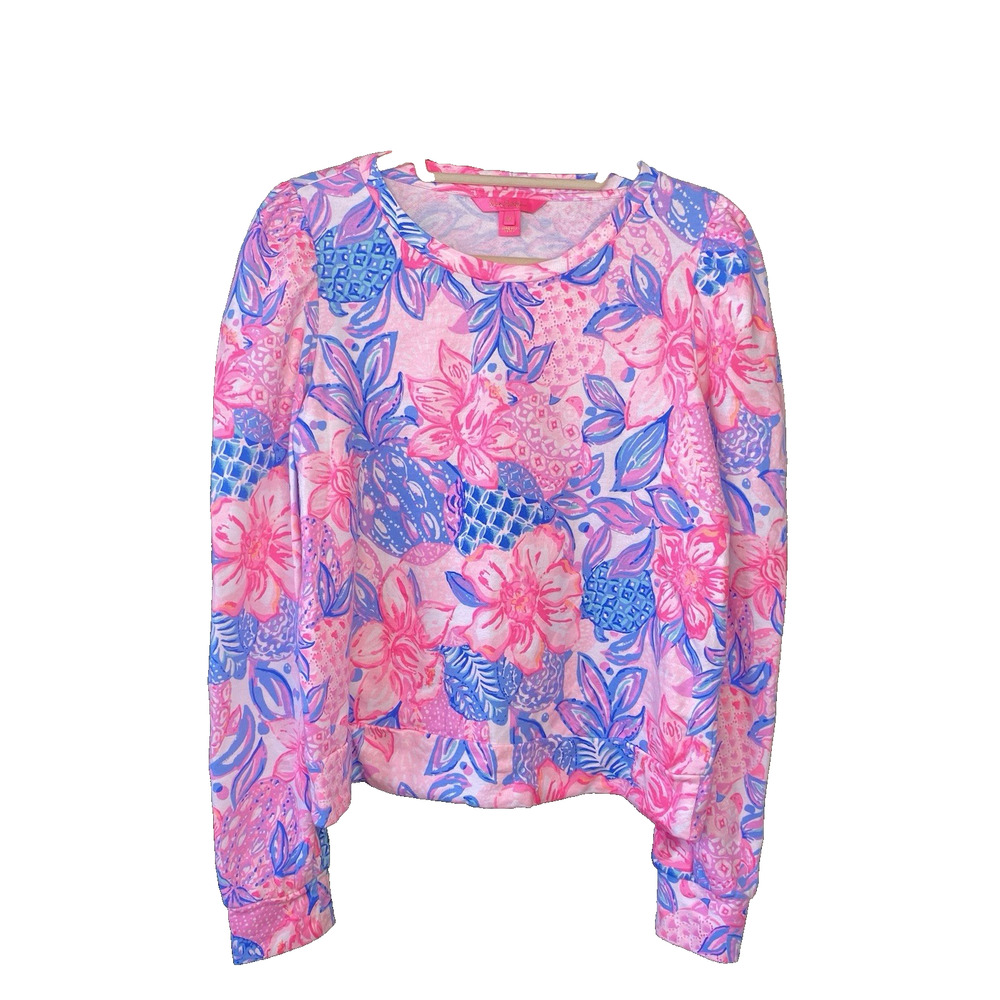 Lilly Pulitzer Sweatshirt Womens Medium Pink Isle Floral Long Sleeve Pullover